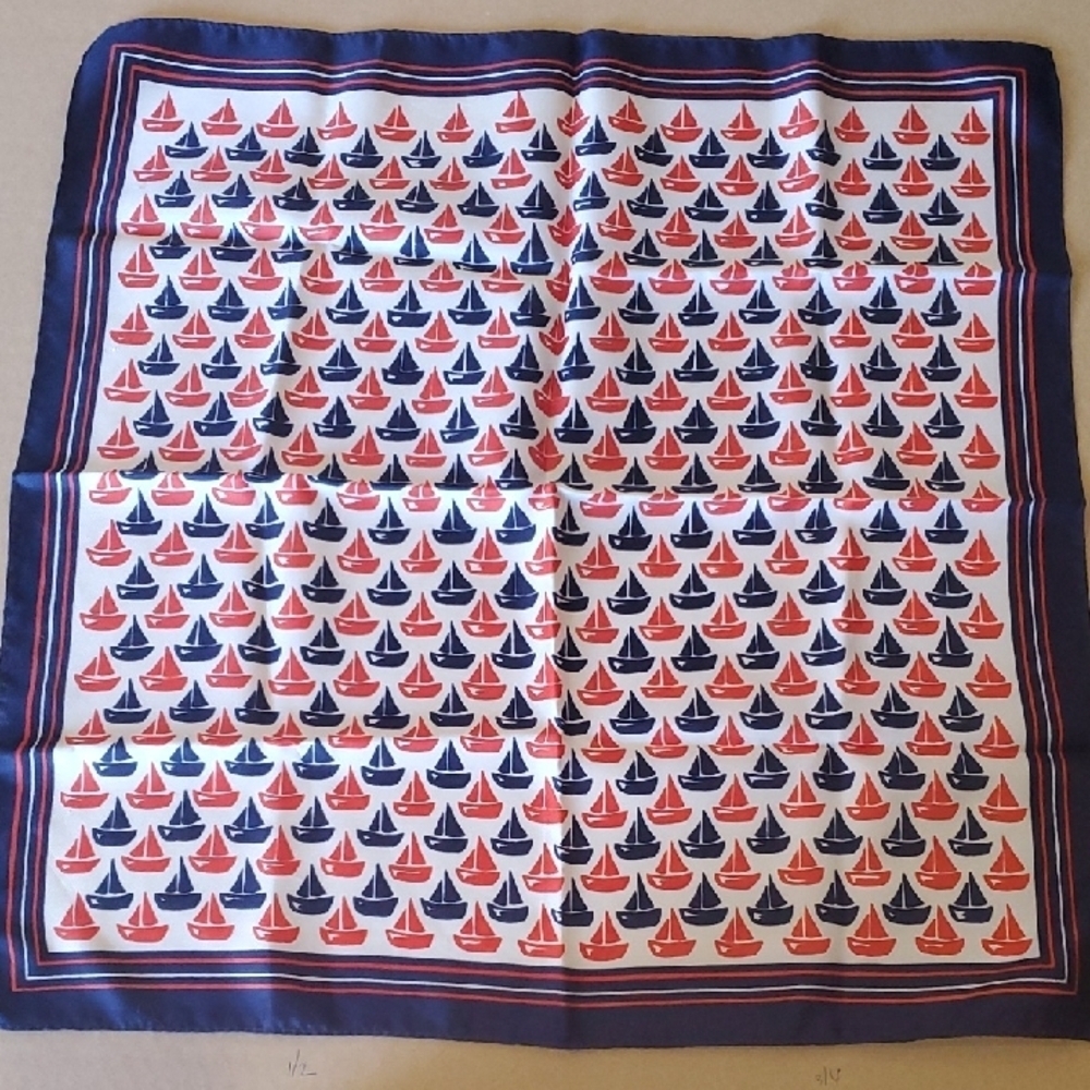 Specialty House Vintage Nautical Print Scarf Red, Blue, and White 20" Square